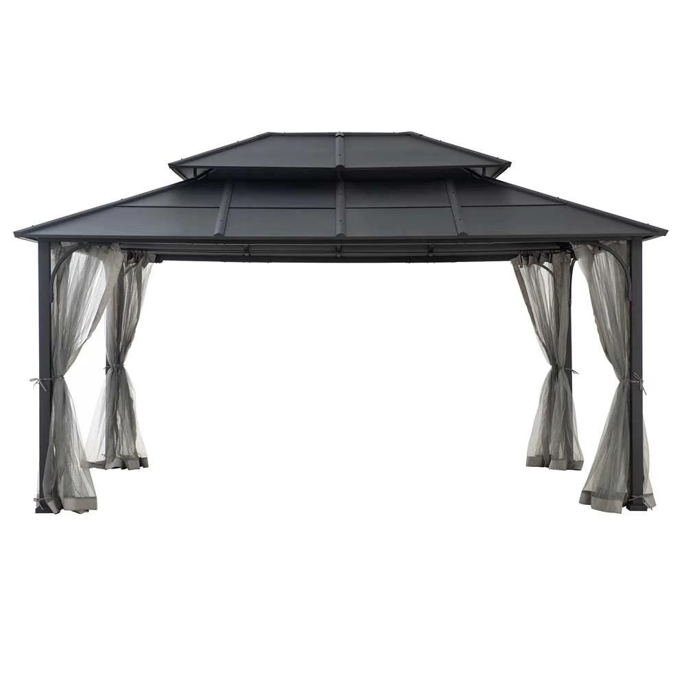 Sunjoy 12x16' Hardtop Gazebo, Heavy Duty Steel Frame Metal Gazebo, Dou ...