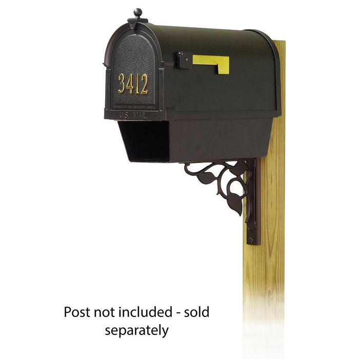 Special Lite Products || Berkshire Curbside Mailbox with Front Address Numbers, Newspaper tube and Floral front single mailbox mounting bracket