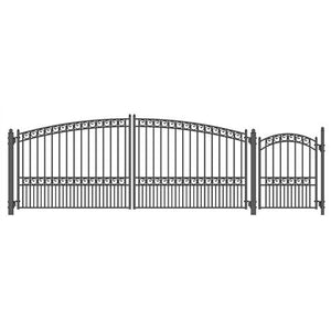 Aleko Steel Dual Swing Driveway Gate Paris Style 16 ft With Pedestrian ...