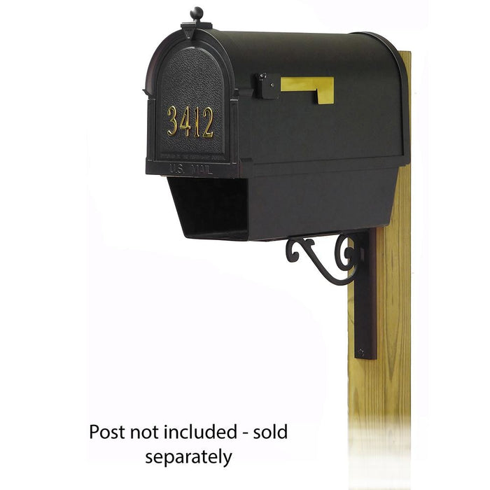 Special Lite Products || Berkshire Curbside Mailbox with Front Address Numbers, Newspaper tube and Baldwin front single mailbox mounting bracket