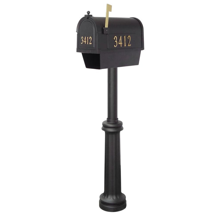 Special Lite Products || Berkshire Curbside Mailbox with Front and Side Address Numbers, Newspaper Tube and Bradford Mailbox Post