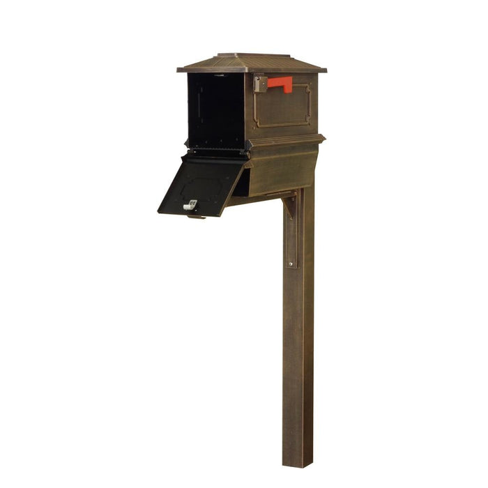 Special Lite Products || Kingtson Curbside Mailbox with Newspaper Tube and Springfield Mailbox Post, Copper