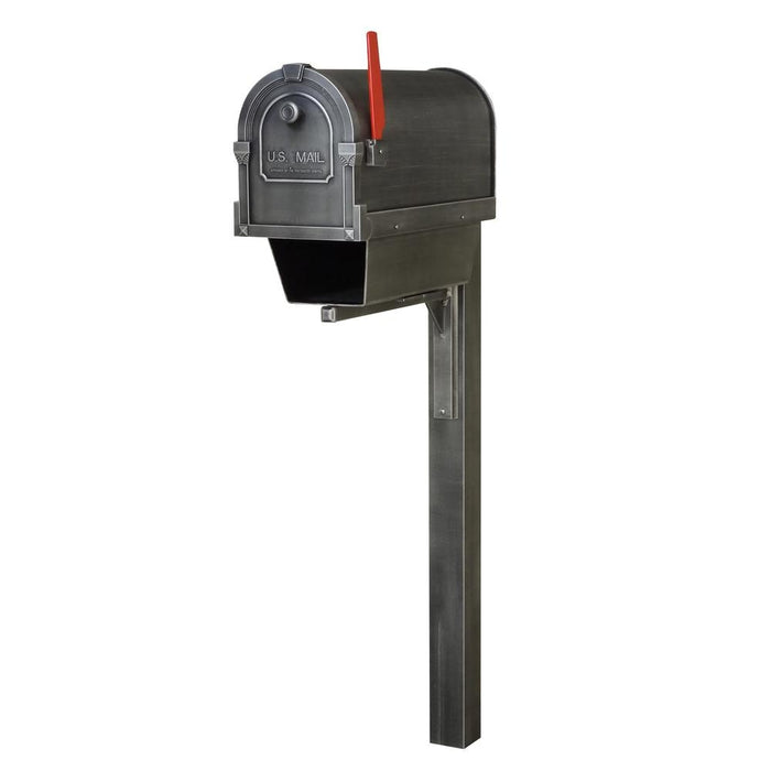 Special Lite Products || Savannah Curbside Mailbox with Newspaper Tube and Wellington Mailbox Post, Swedish Silver