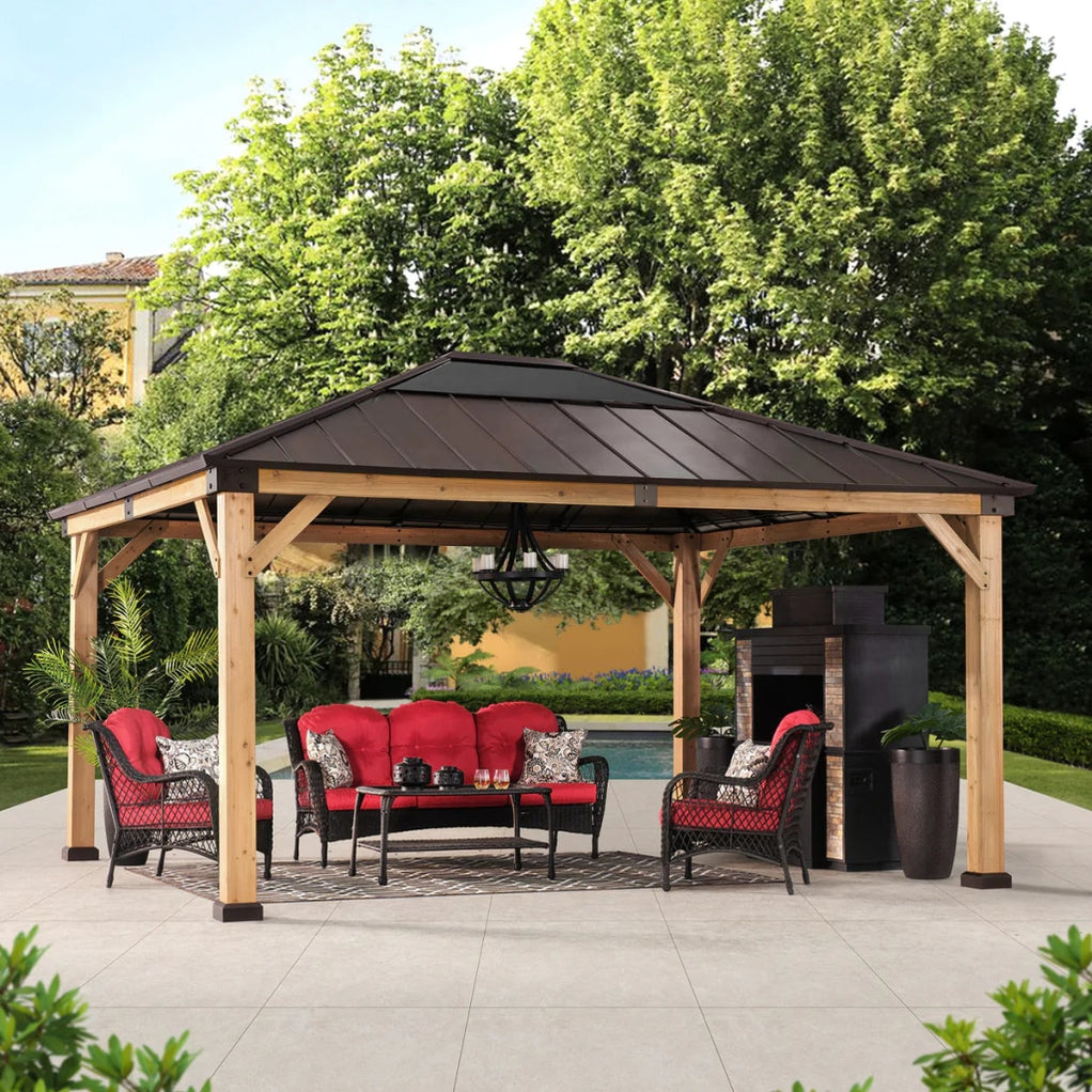 Buy Sunjoy Outdoor Patio 13x15 Brown Wooden Frame Backyard Hardtop ...