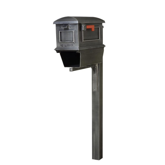 Special Lite Products || Traditional Curbside Mailbox with Newspaper Tube and Wellington Mailbox Post, Swedish Silver