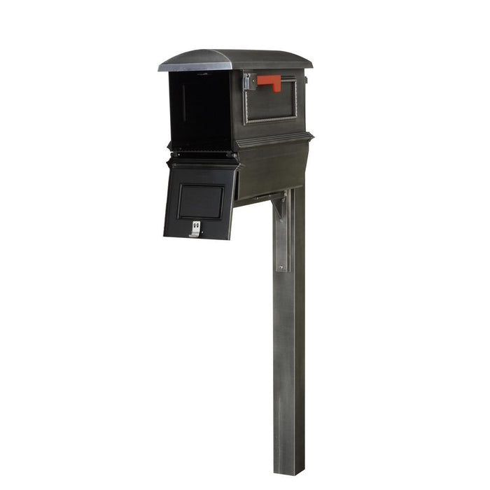 Special Lite Products || Traditional Curbside Mailbox with Newspaper Tube and Wellington Mailbox Post, Swedish Silver