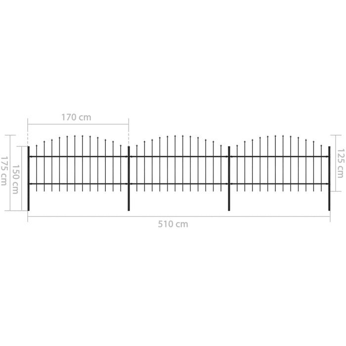 vidaXL || vidaXL Garden Fence with Spear Top Steel 16.7' Black 277723