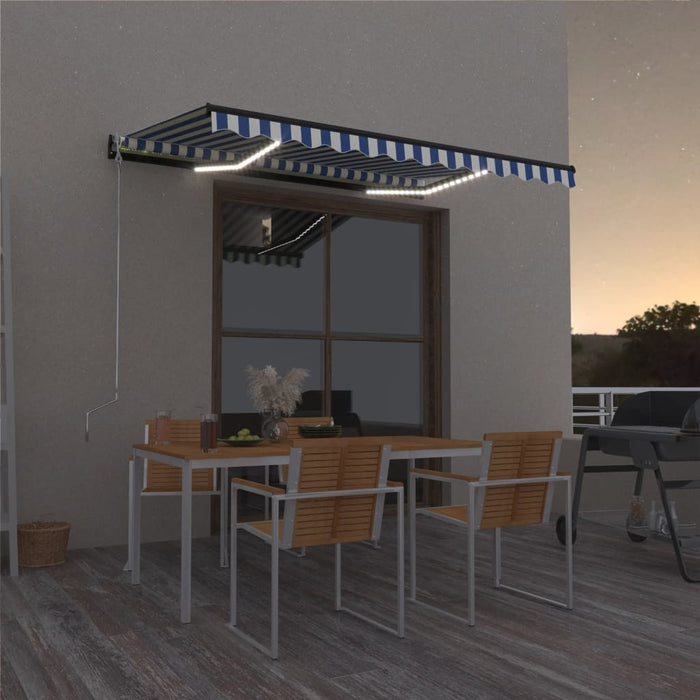 vidaXL || vidaXL Manual Retractable Awning with LED 157.5"x118.1" Blue and White