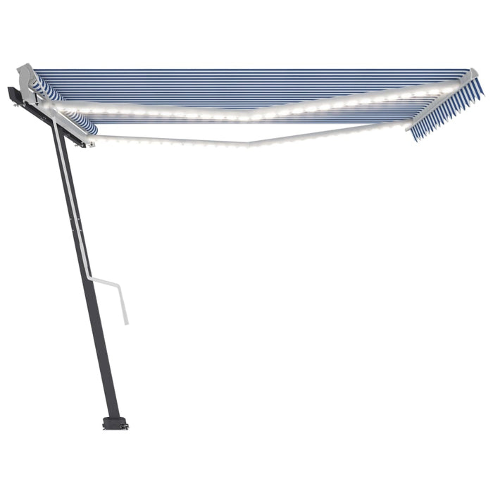 vidaXL || vidaXL Manual Retractable Awning with LED 157.5"x118.1" Blue and White