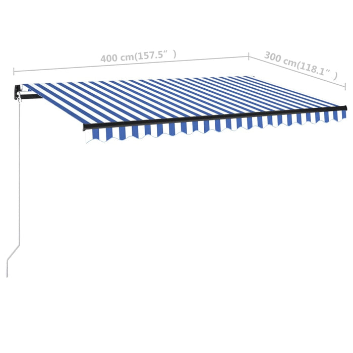 vidaXL || vidaXL Manual Retractable Awning with LED 157.5"x118.1" Blue and White