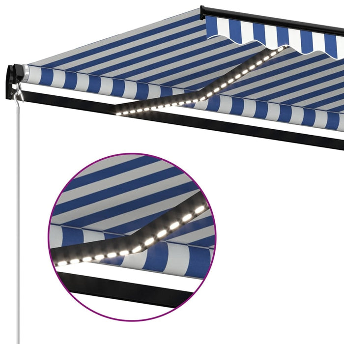 vidaXL || vidaXL Manual Retractable Awning with LED 157.5"x118.1" Blue and White