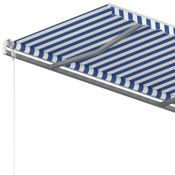 vidaXL || vidaXL Manual Retractable Awning with Posts 13.1'x9.8' Blue and White